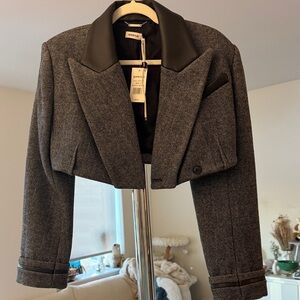 Jonathan Simkhai Black and Gray Cropped Blazer New